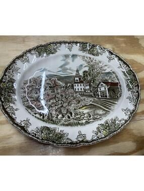 Johnson Bros Of England 11” Oval Serving Platter Friendly Village-Village Green